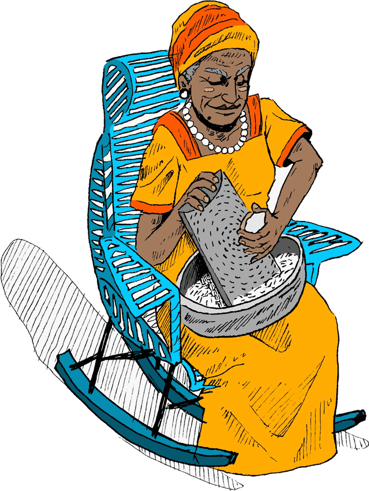 Ilustración de una matrona cartagenera preparando patacones